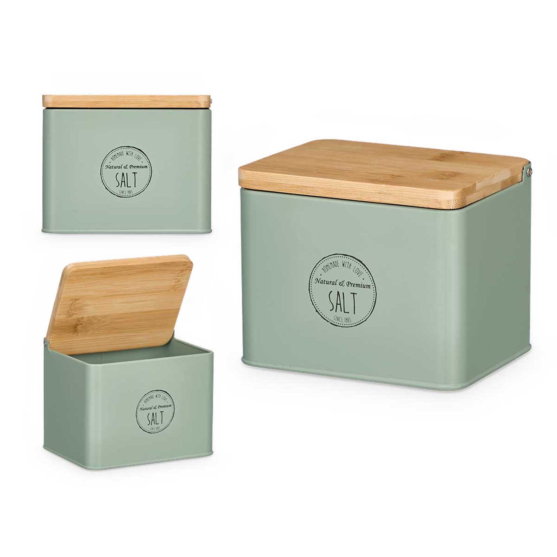 Saleiro Metal Tampa Bambu 14X11X11cm