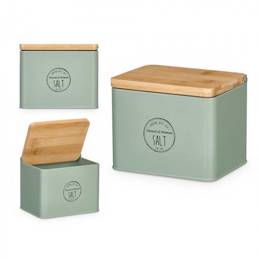 Saleiro Metal Tampa Bambu 14X11X11cm Saleiro Metal Tampa Bambu 14X11X11cm