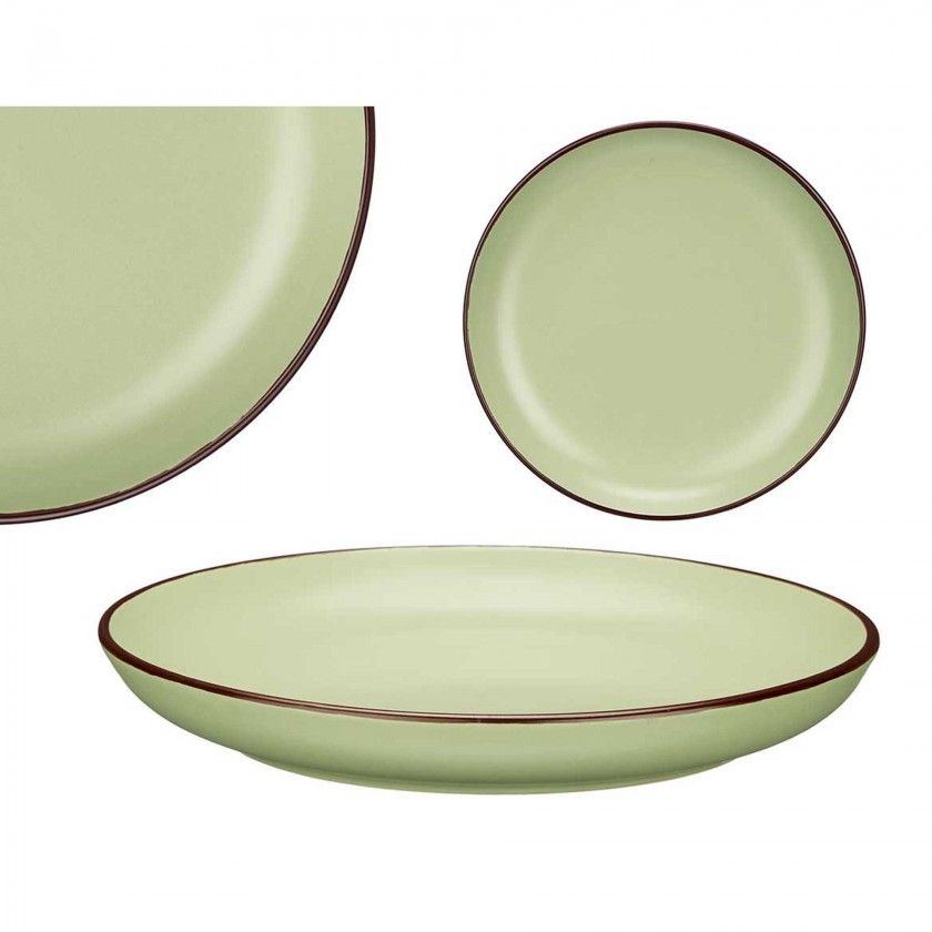 Prato Cermica Sobremesa Redondo Verde 20cm Pack 6