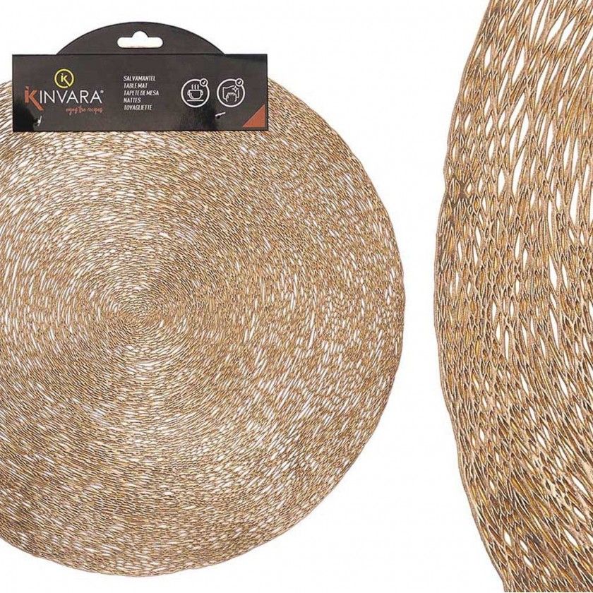 Individual Redondo Riscas Dourado 38cm Individual Redondo Riscas Dourado 38cm