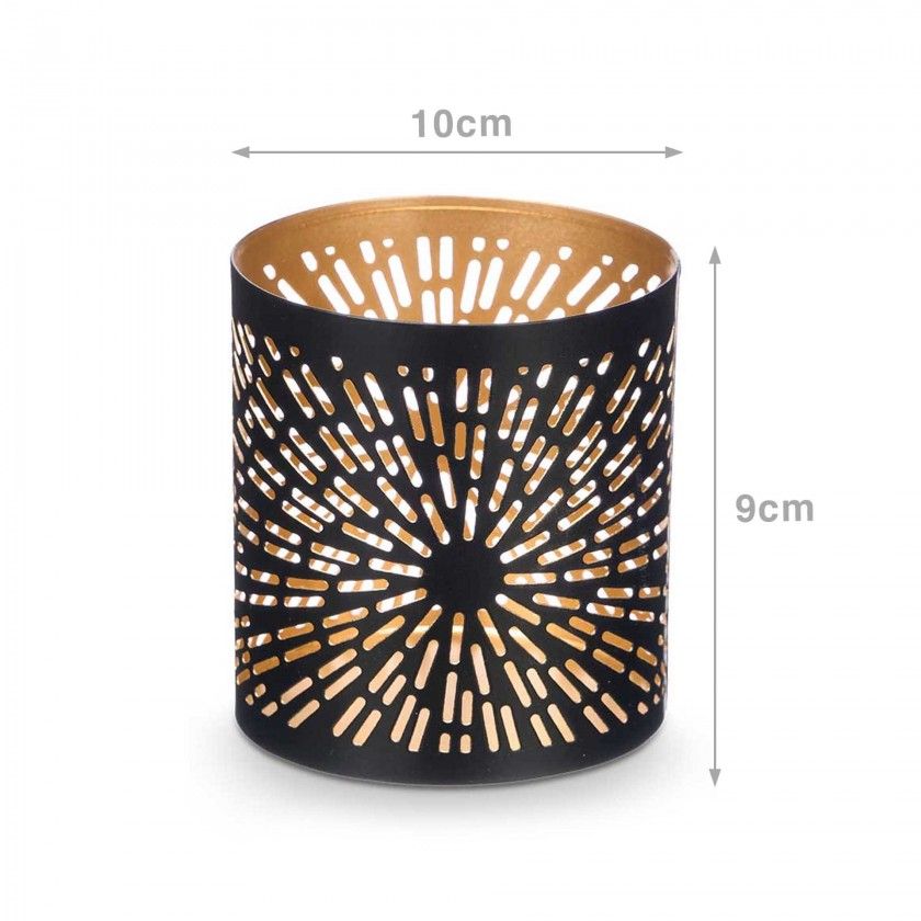 Suporte Vela Preto / Dourado Riscas 9X10cm Suporte Vela Preto / Dourado Riscas 9X10cm
