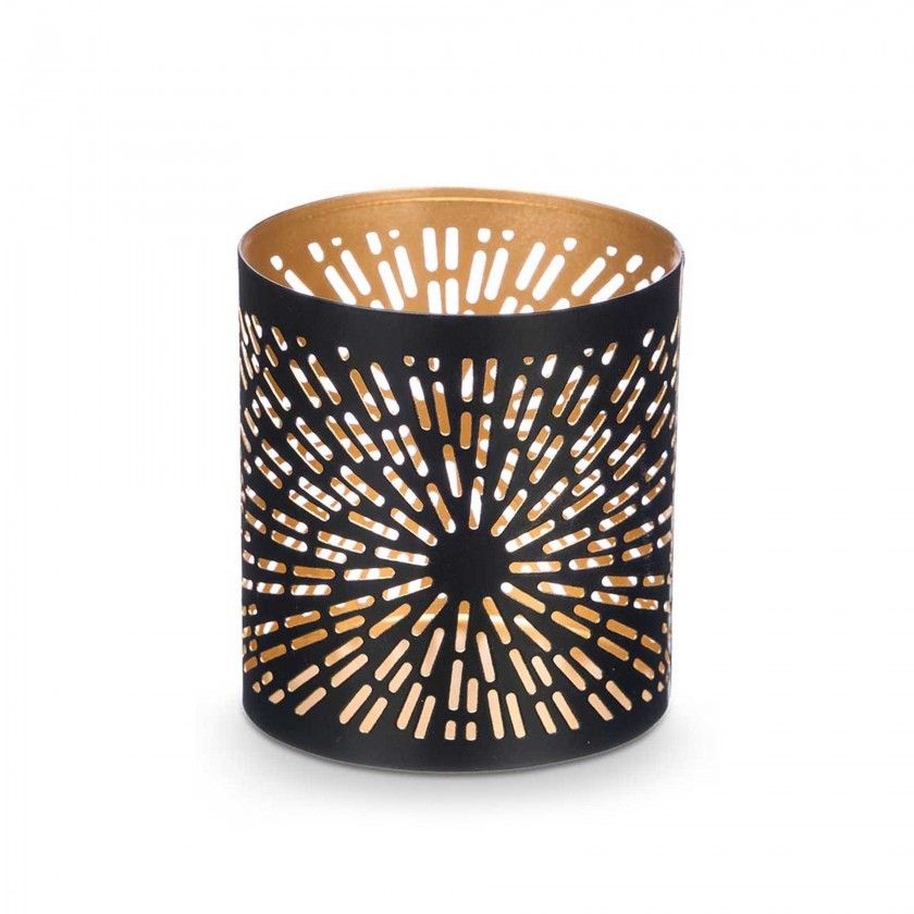 Suporte Vela Preto / Dourado Riscas 9X10cm Suporte Vela Preto / Dourado Riscas 9X10cm