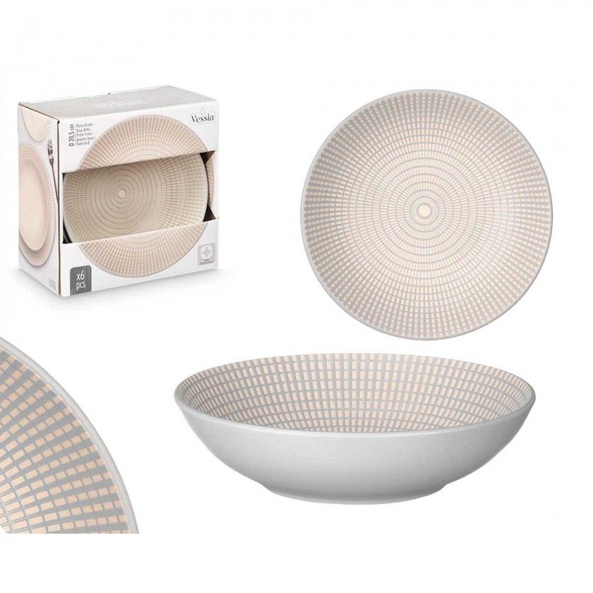 Prato Gravado Sopa Redondo Cinzento 20.5X5.4cm Pack 6