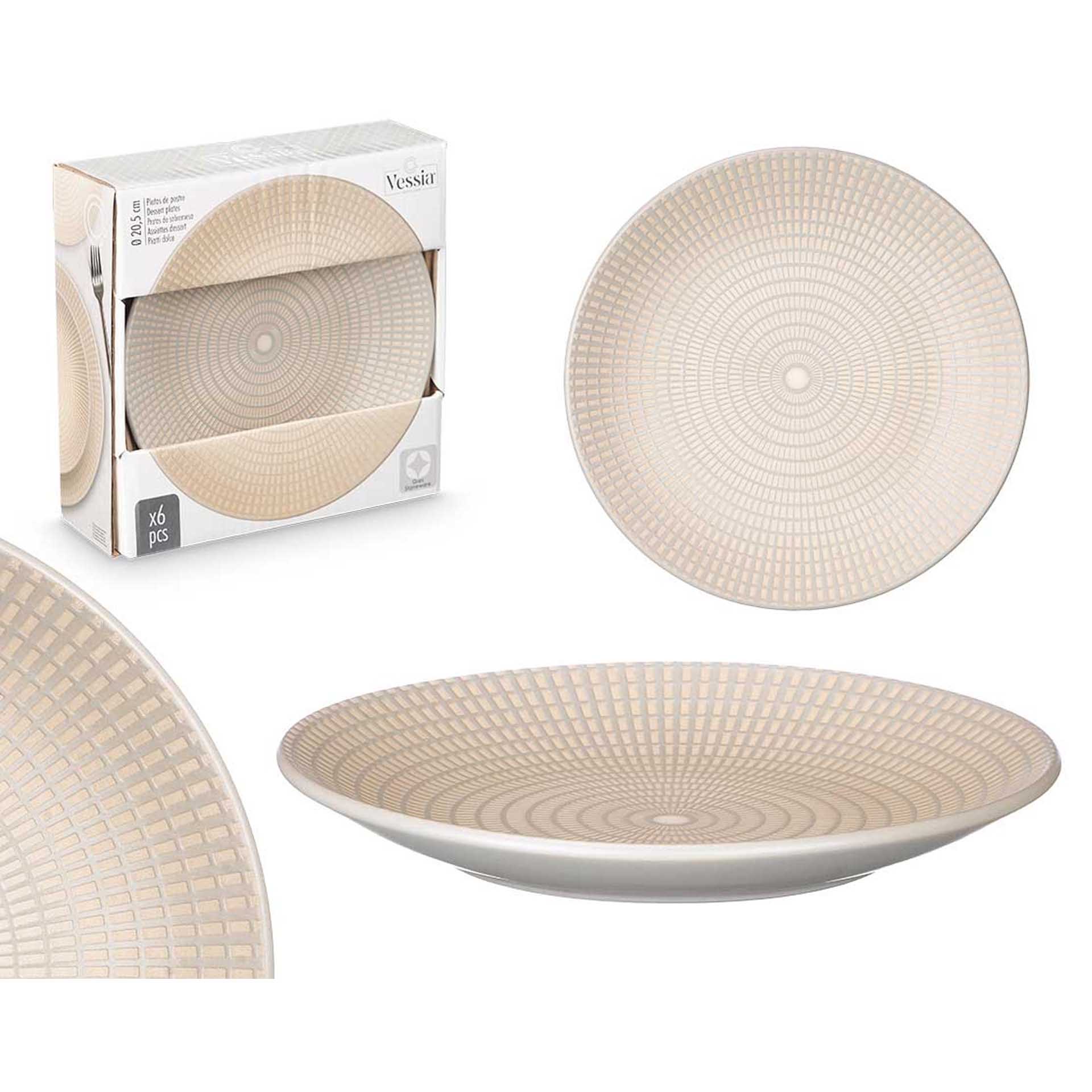 Prato Gravado Sobremesa Redondo Cinzento 20.5X2.7cm Pack 6