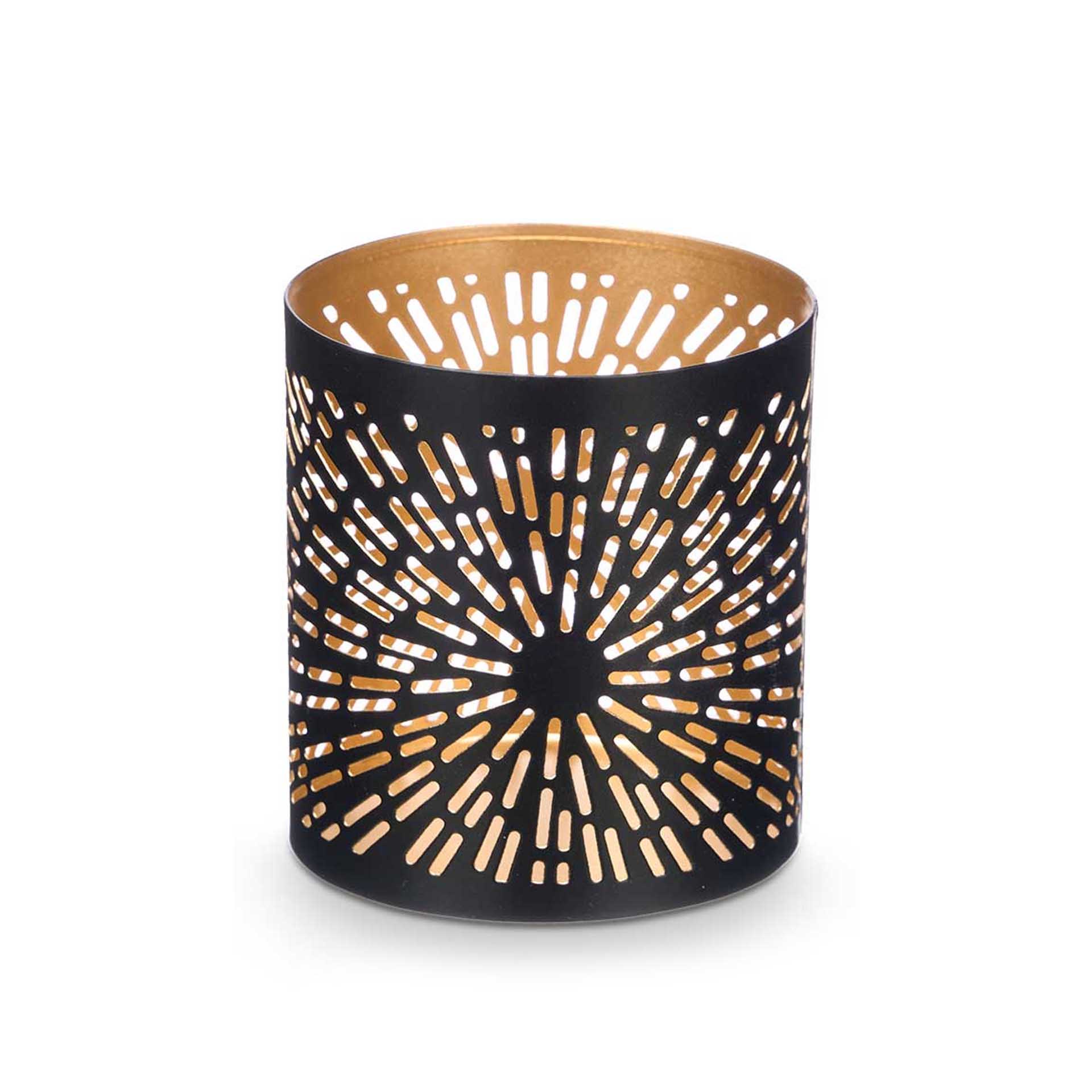 Suporte Vela Preto / Dourado Riscas 9X10cm