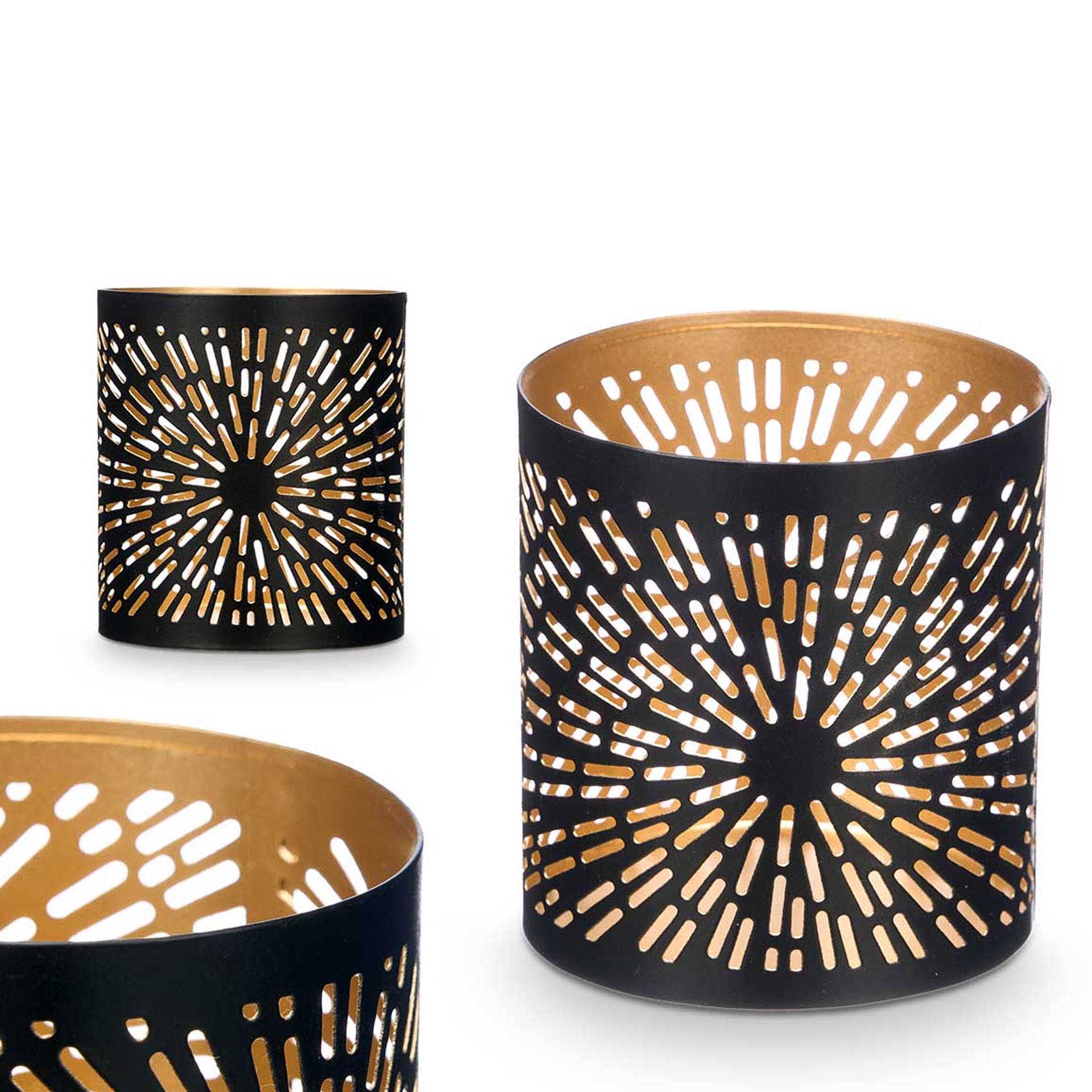 Suporte Vela Preto / Dourado Riscas 9X10cm