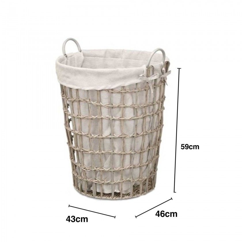 Cesto Plástico Efeito Vime com Forro Asas Redondo Cesto Plástico Efeito Vime com Forro Asas Redondo