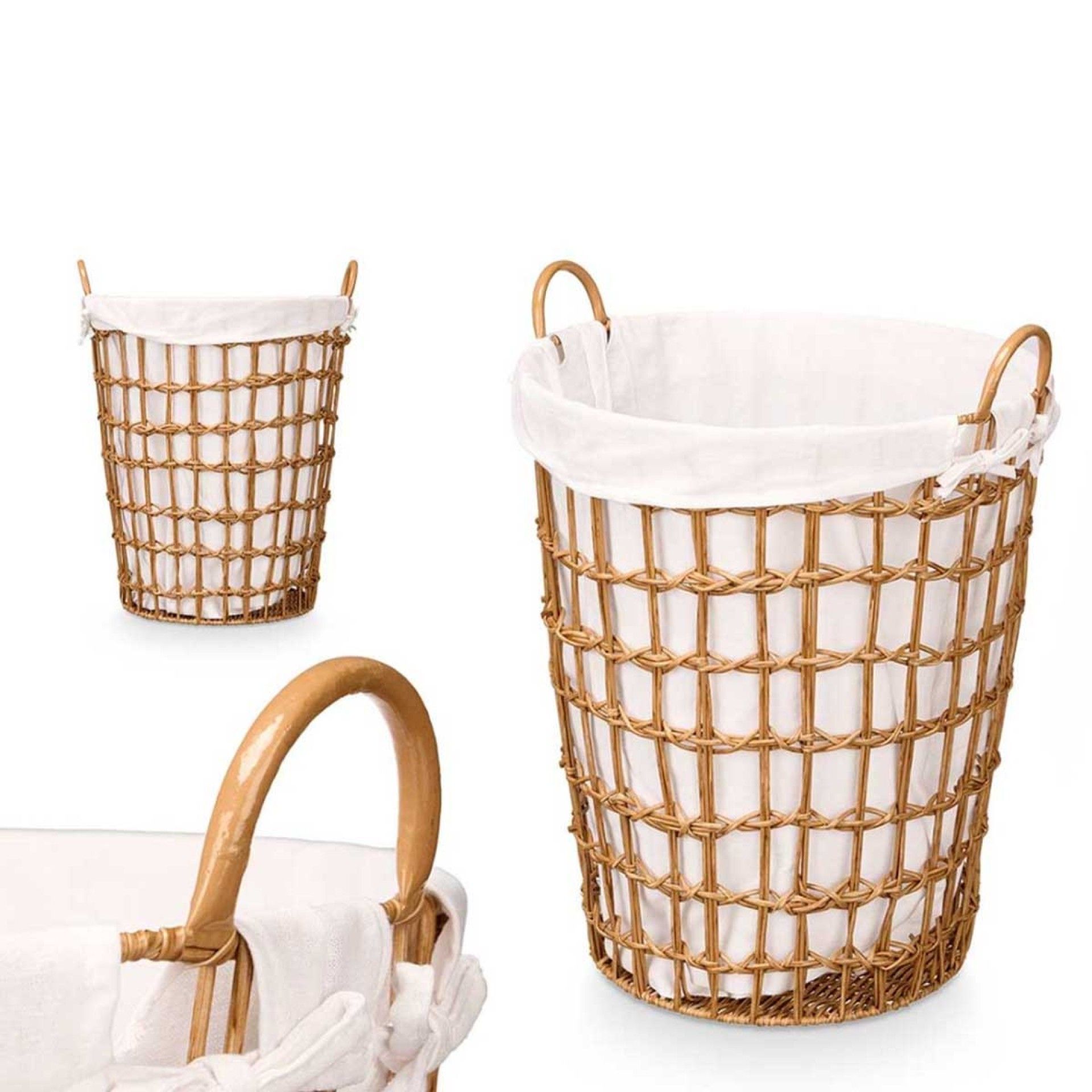 Cesto Plástico Efeito Vime com Forro Asas Redondo