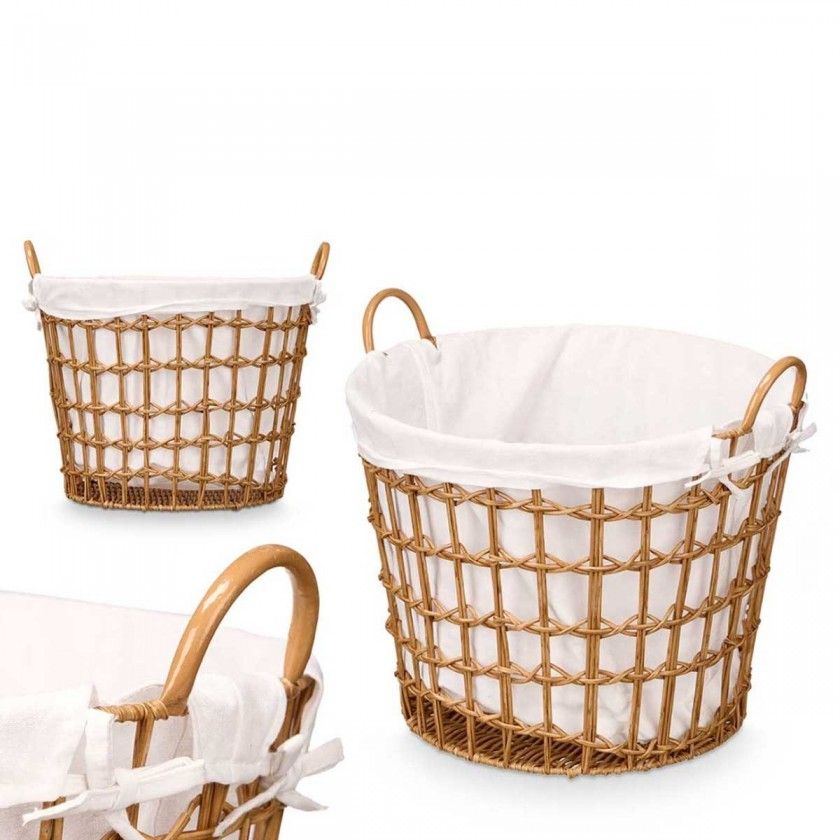 Cesto Plástico Efeito Vime com Forro Asas Redondo Cesto Plástico Efeito Vime com Forro Asas Redondo