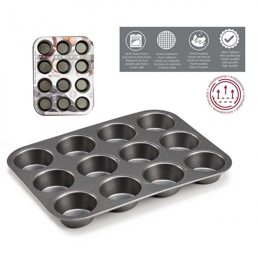 Forma Antiaderente 12 Queques 20X26X2cm Forma Antiaderente 12 Queques 20X26X2cm