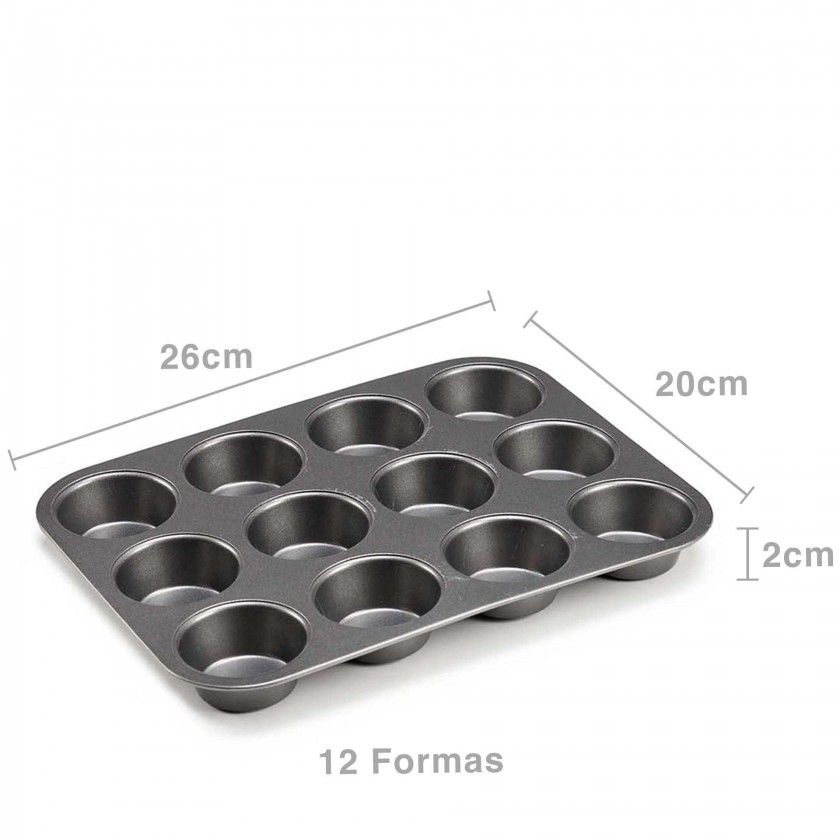 Forma Antiaderente 12 Queques 20X26X2cm Forma Antiaderente 12 Queques 20X26X2cm