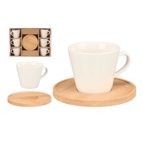 Chávena Café Cerâmica com Prato Bambu 8.7X6.5X5.6cm Pack 6 - Image product