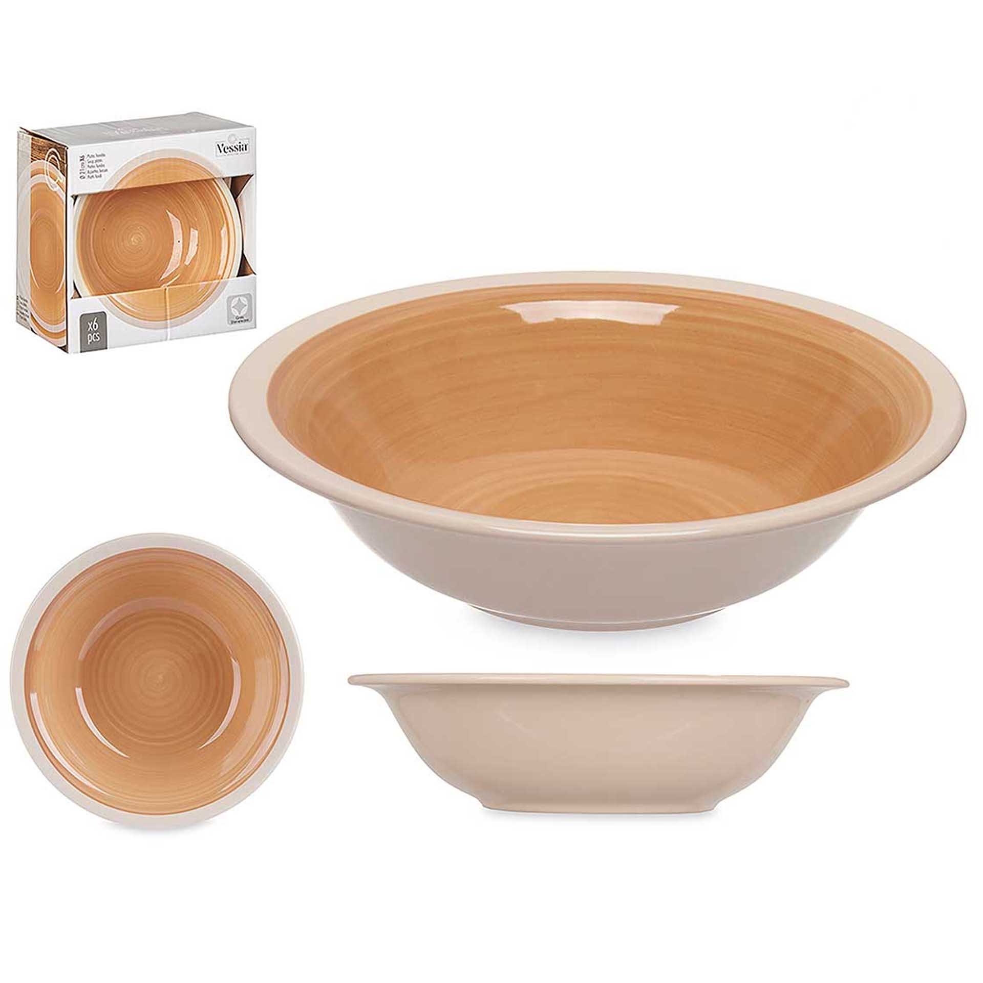 Prato Grés Sopa Bege 21cm Pack 6