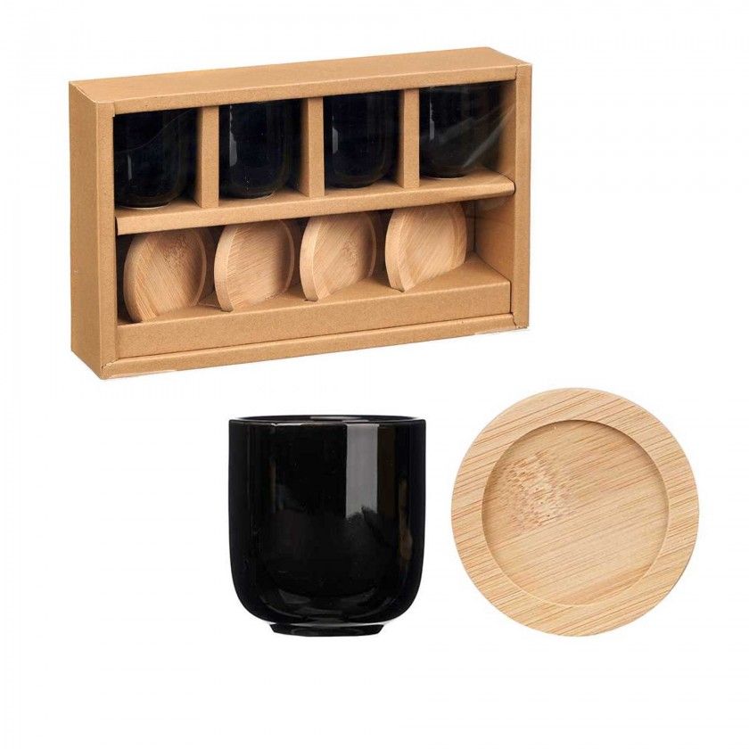 Copo Caf Cermica com Prato Bambu Preto 95ml 5.5X6.5cm Pack 4