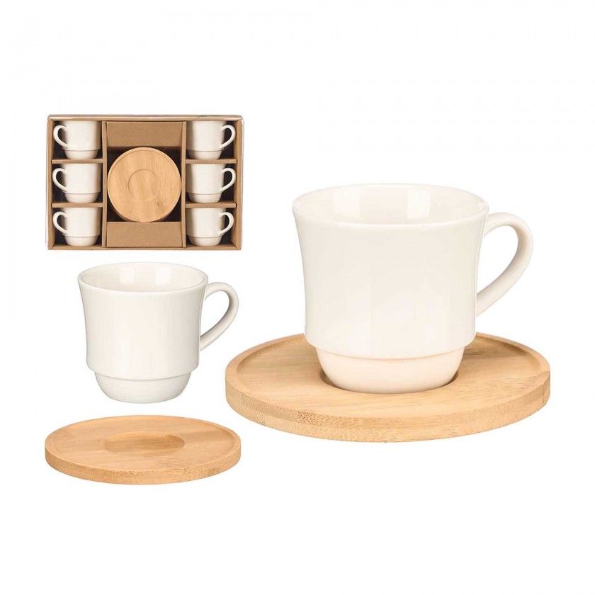 Chvena Caf Cermica com Prato Bambu 9X6.4X6.1cm Pack 6