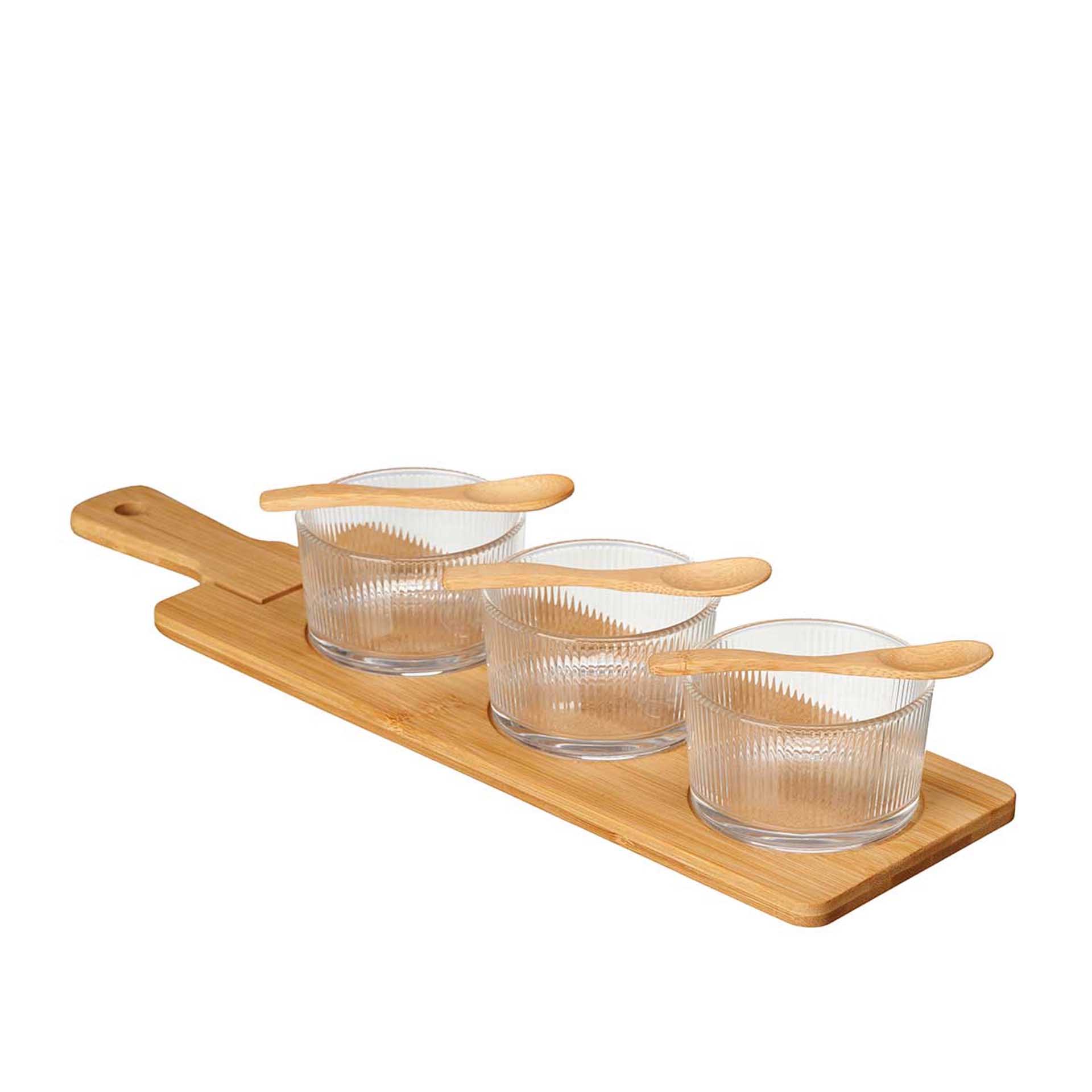 Bandeja Bambu com 3 Taças + Colher 46X13X6.5cm