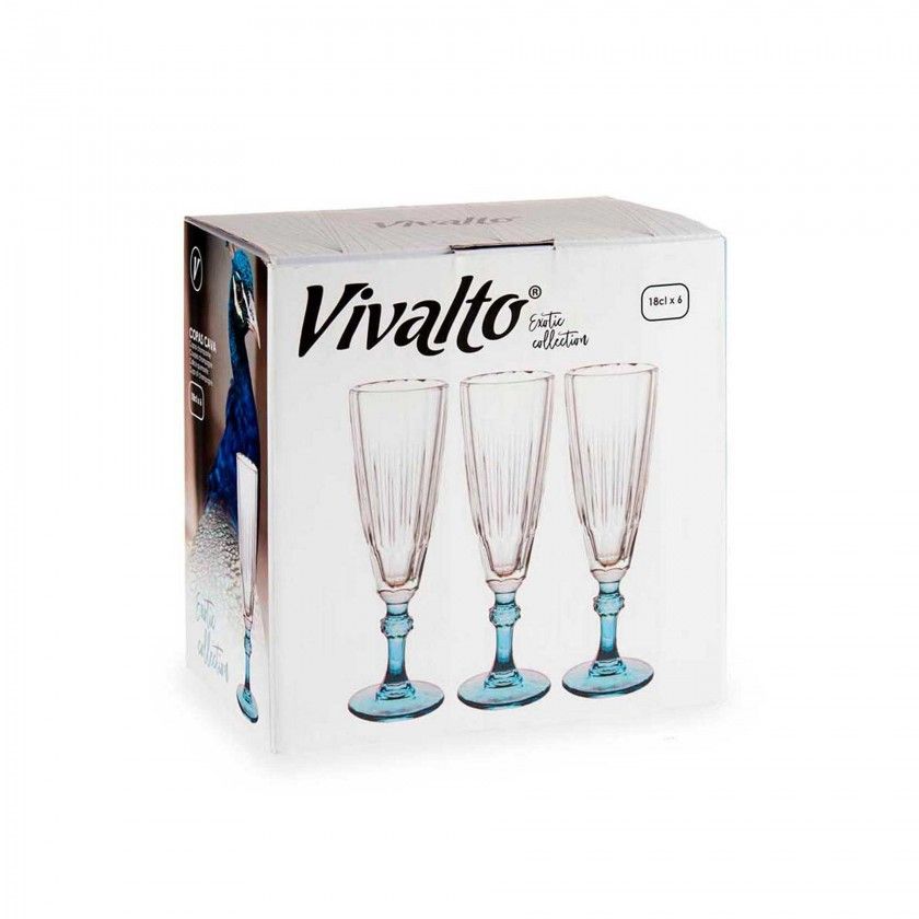 Copo Flute Picotado Exotic com P Azul 17cl Pack 6