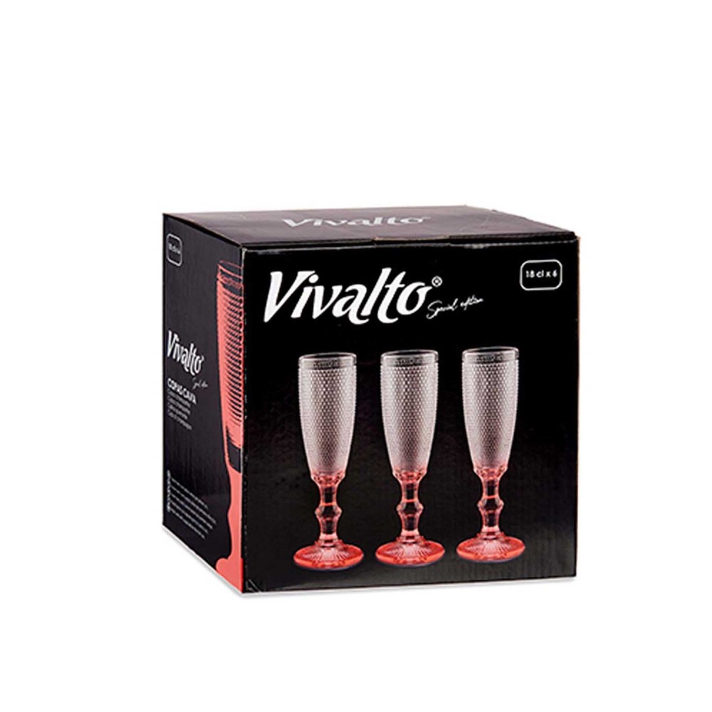 Copo Flute Picotado Special com P� Rosa 18cl 6X20cm Pack 6