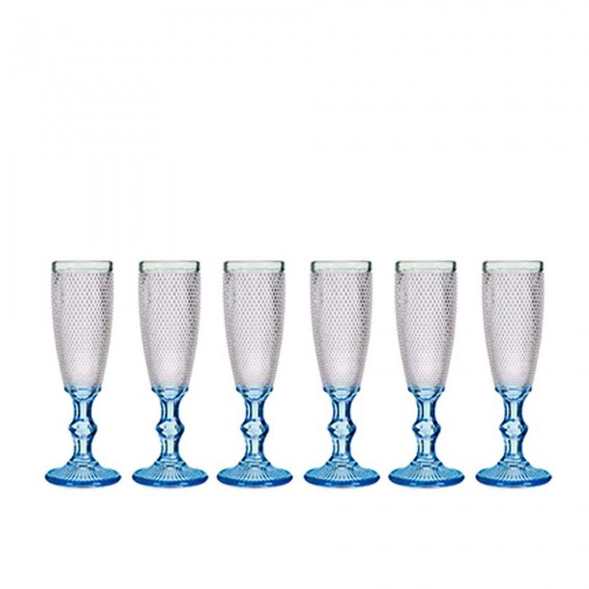 Copo Flute Picotado Special com P� Azul 18cl 6X20cm Pack 6