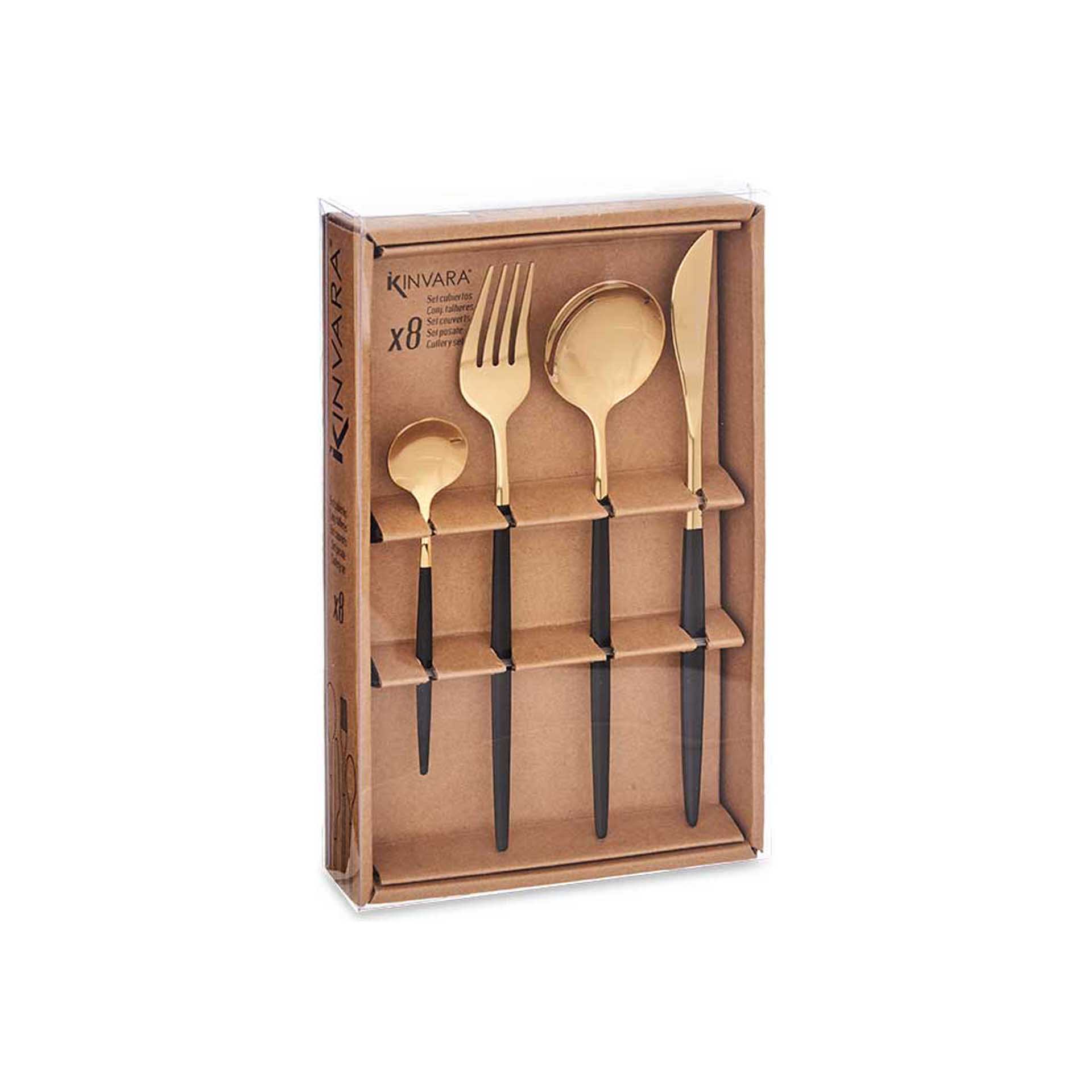 Faqueiro Aço Dourado / Preto 8 Peças