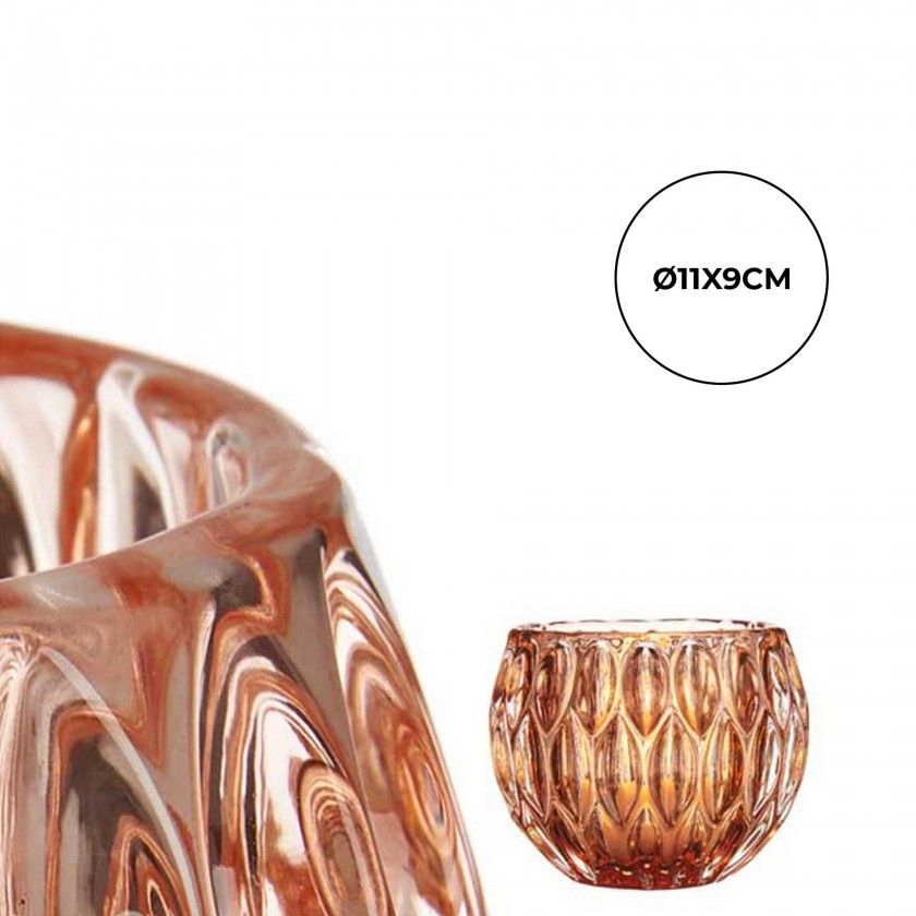 Porta Velas Vidro Hexágono Cobre 11X9cm Porta Velas Vidro Hexágono Cobre 11X9cm