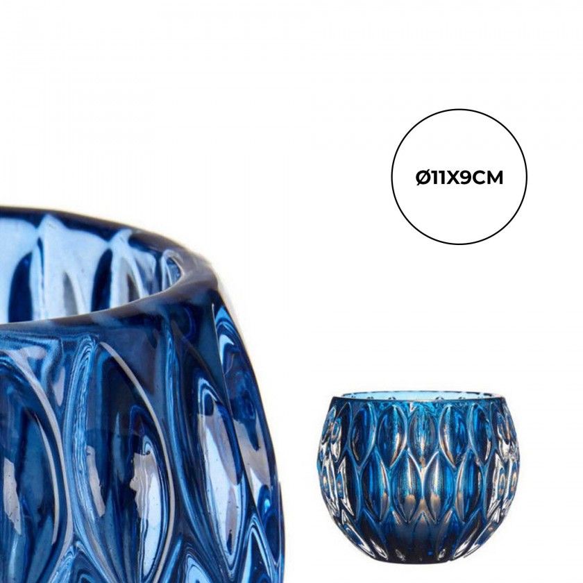 Porta Velas Vidro Hexágono Azul 11X9cm Porta Velas Vidro Hexágono Azul 11X9cm