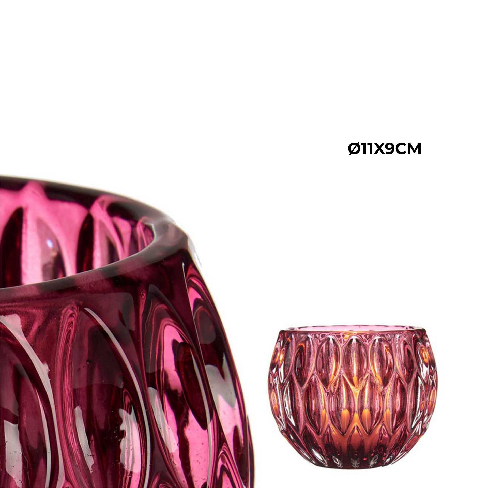 Porta Velas Vidro Hexágono Rosa 11X9cm
