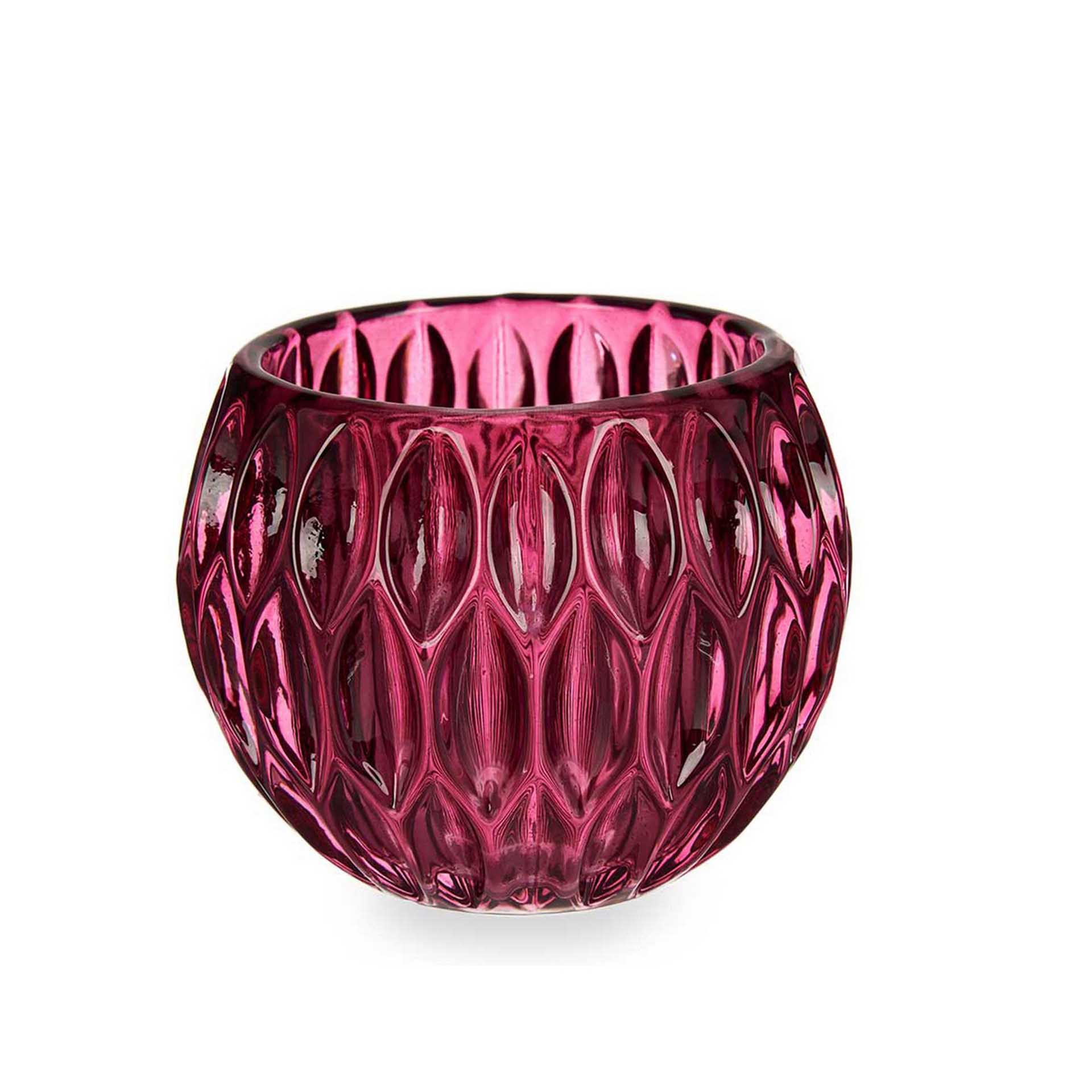 Porta Velas Vidro Hexágono Rosa 11X9cm