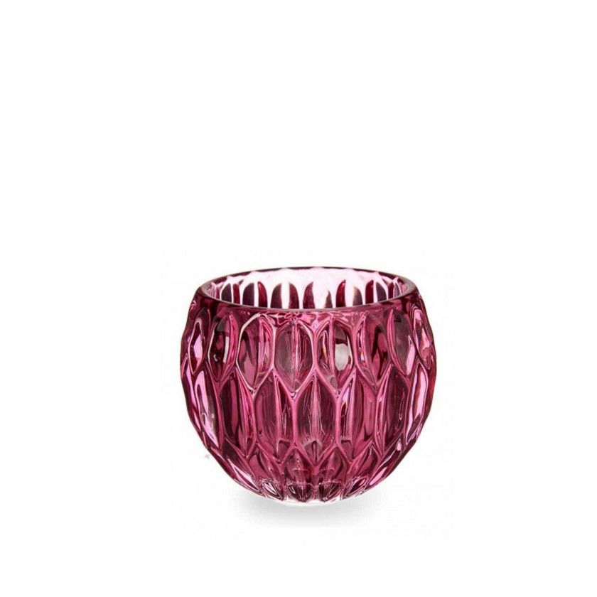 Porta Velas Vidro Hexgono Rosa 9X7.5cm