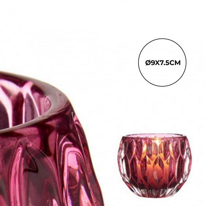 Porta Velas Vidro Hexágono Rosa 9X7.5cm Porta Velas Vidro Hexágono Rosa 9X7.5cm