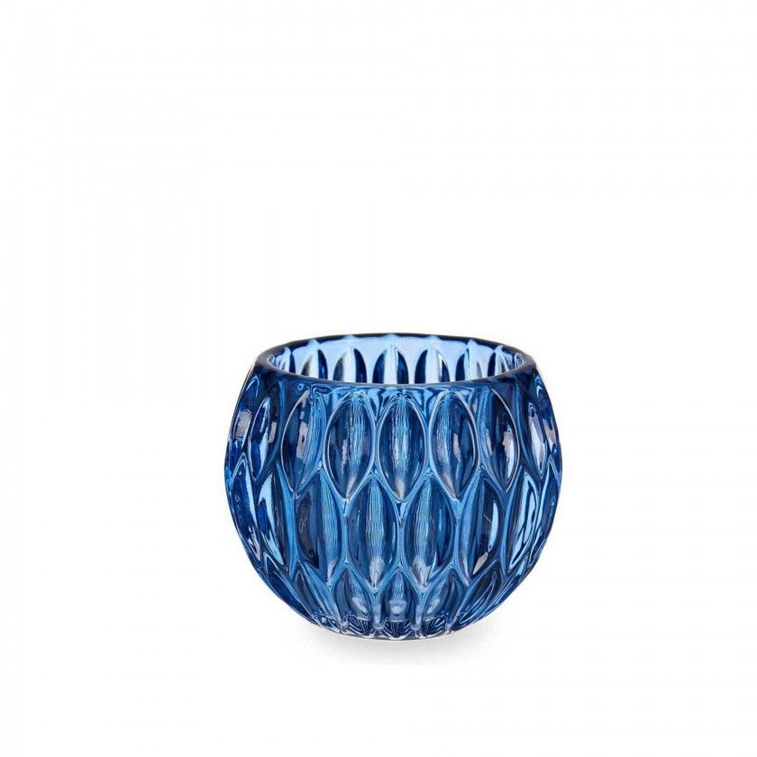 Porta Velas Vidro Hexgono Azul 9X7.5cm