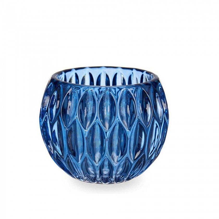 Porta Velas Vidro Hexgono Azul 11X9cm