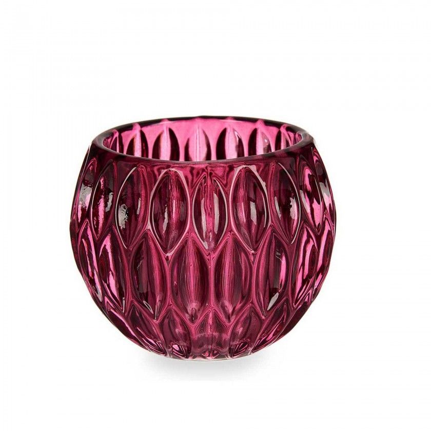 Porta Velas Vidro Hexágono Rosa 11X9cm Porta Velas Vidro Hexágono Rosa 11X9cm