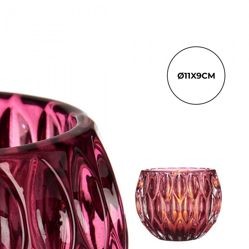 Porta Velas Vidro Hexágono Rosa 11X9cm Porta Velas Vidro Hexágono Rosa 11X9cm