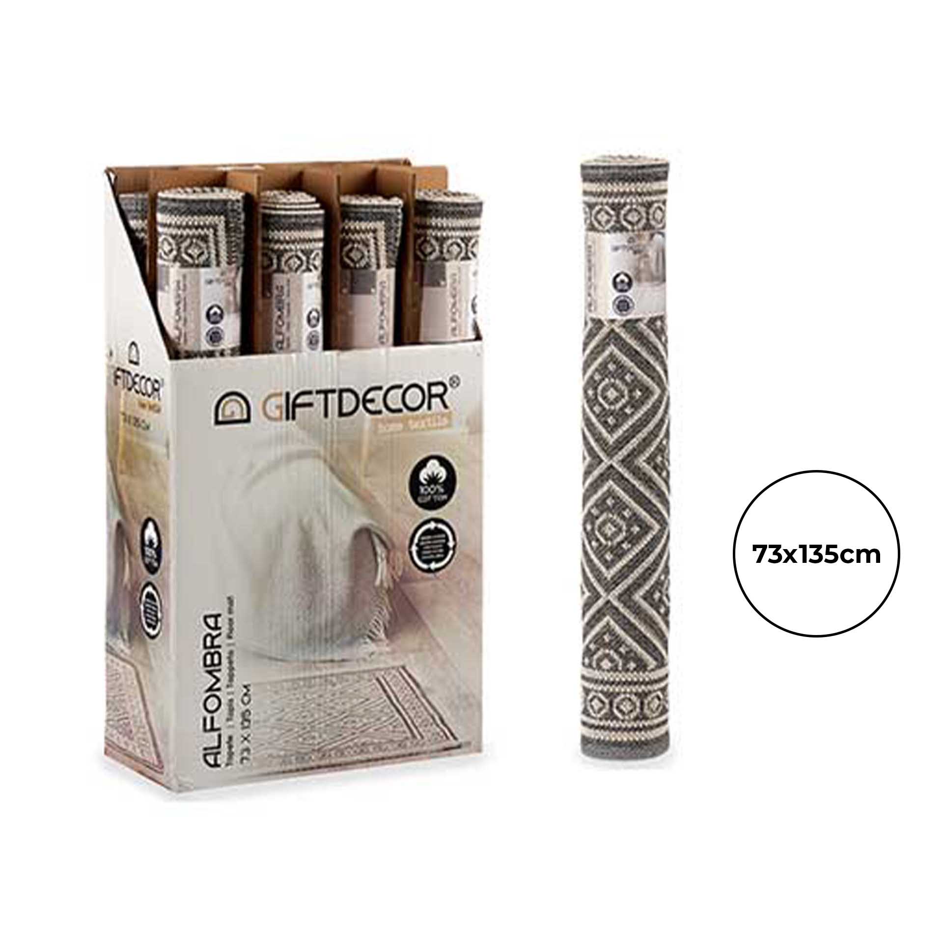 Tapete Geométrico Algodão Cinza 73X135cm