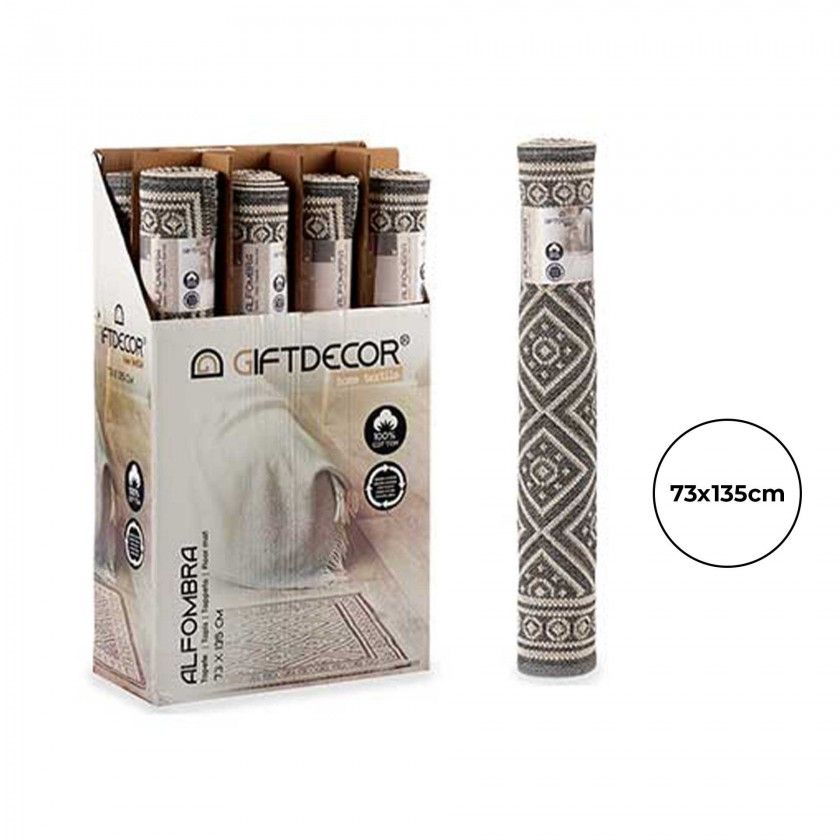 Tapete Geométrico Algodão Cinza 73X135cm Tapete Geométrico Algodão Cinza 73X135cm