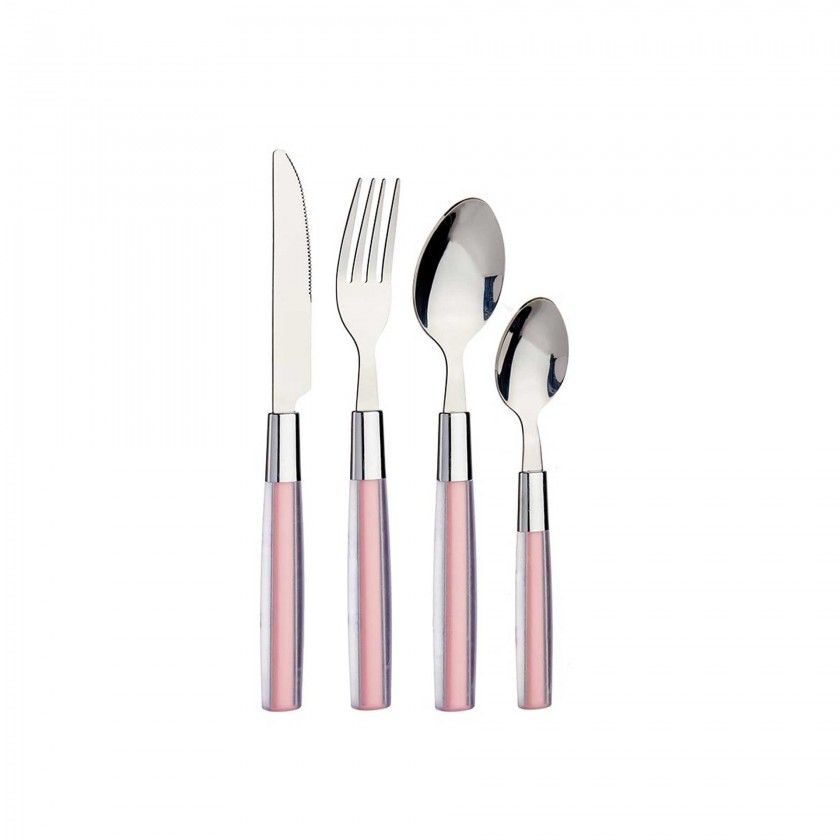 Faqueiro Aço Inoxidável Cabo Rosa 16 Peças Faqueiro Aço Inoxidável Cabo Rosa 16 Peças