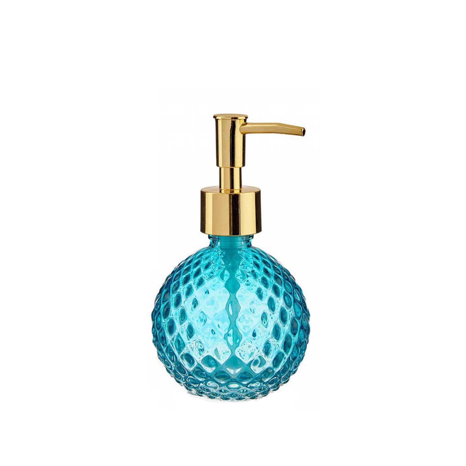 Dosificador Vidro Redondo Turquesa/Dourado 200ml 8.5X15cm