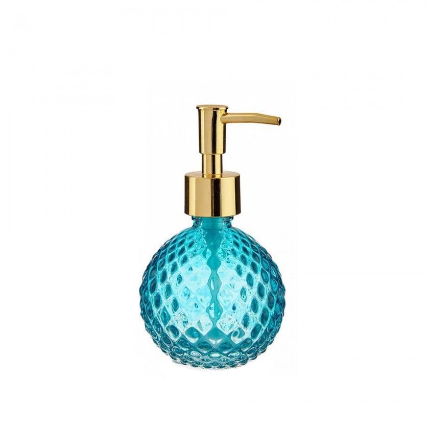 Dosificador Vidro Redondo Turquesa/Dourado 200ml 8.5X15cm Dosificador Vidro Redondo Turquesa/Dourado 200ml 8.5X15cm