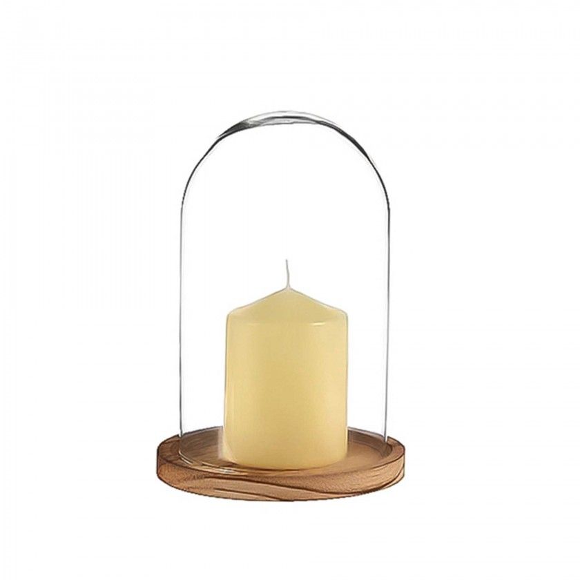 Cpula Vidro Base Madeira 17cm