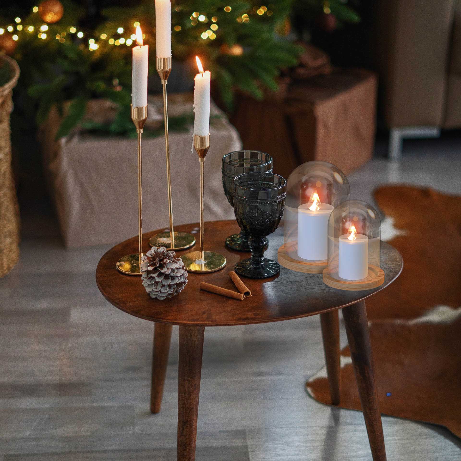 Cúpula Vidro Base Madeira 17cm