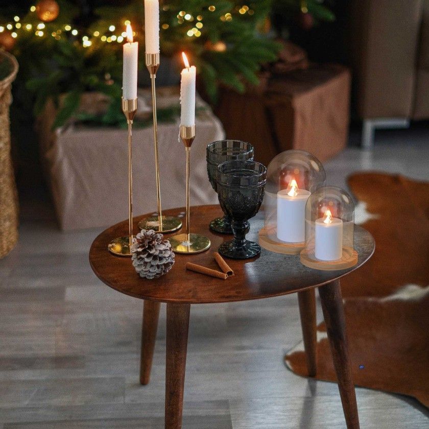 Cpula Vidro Base Madeira 17cm