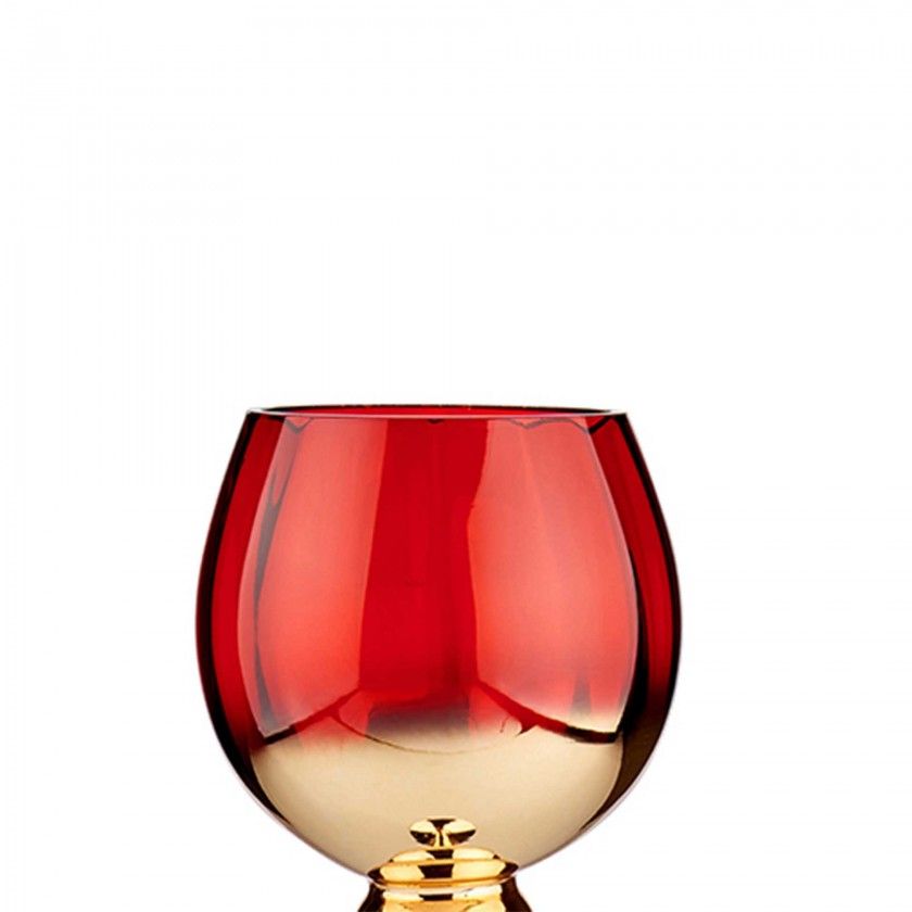 Porta Velas Vidro Dourado / Vermelho 13X40X13cm Porta Velas Vidro Dourado / Vermelho 13X40X13cm