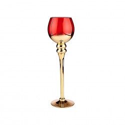 Porta Velas Vidro Dourado / Vermelho 13X40X13cm