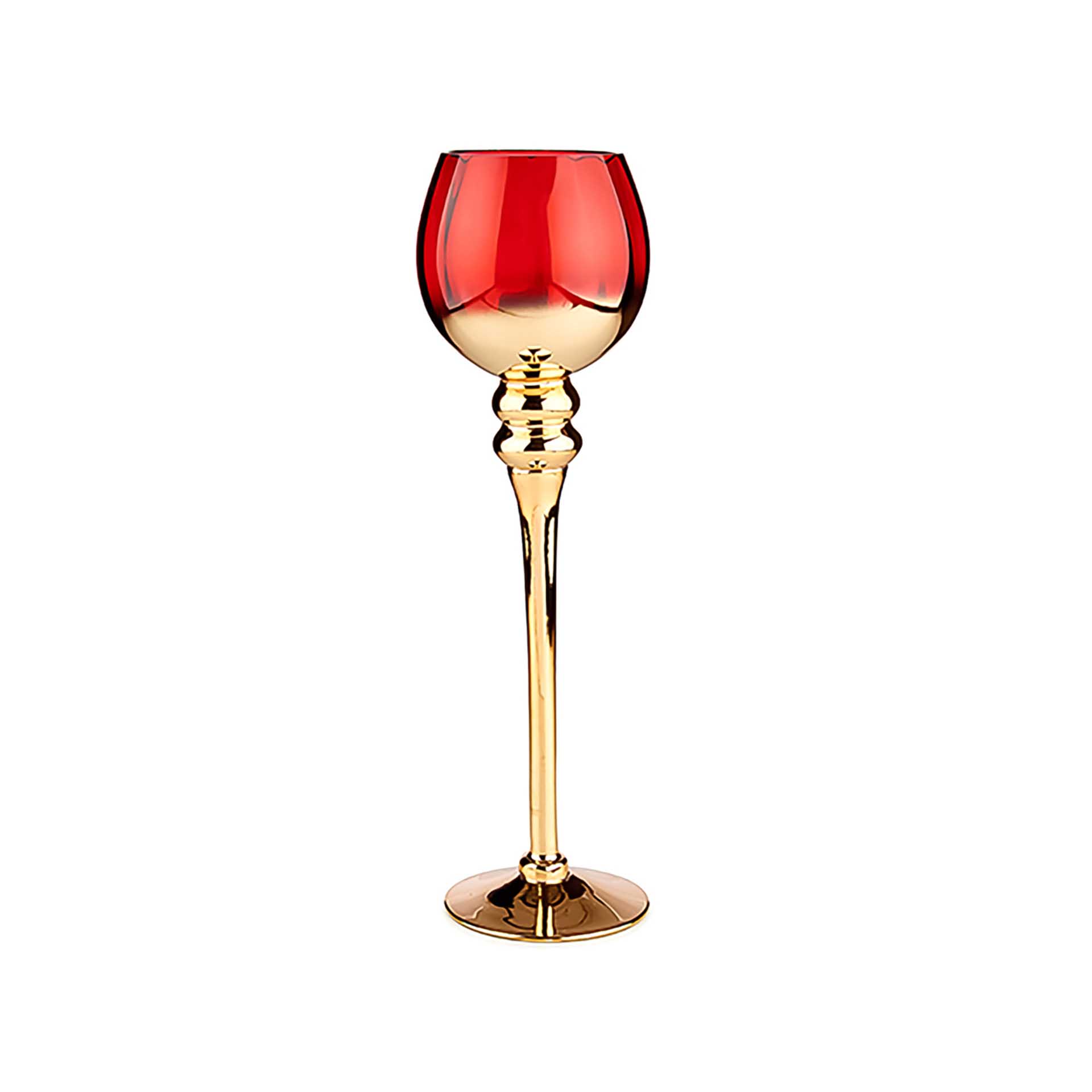 Porta Velas Vidro Dourado / Vermelho 13X40X13cm
