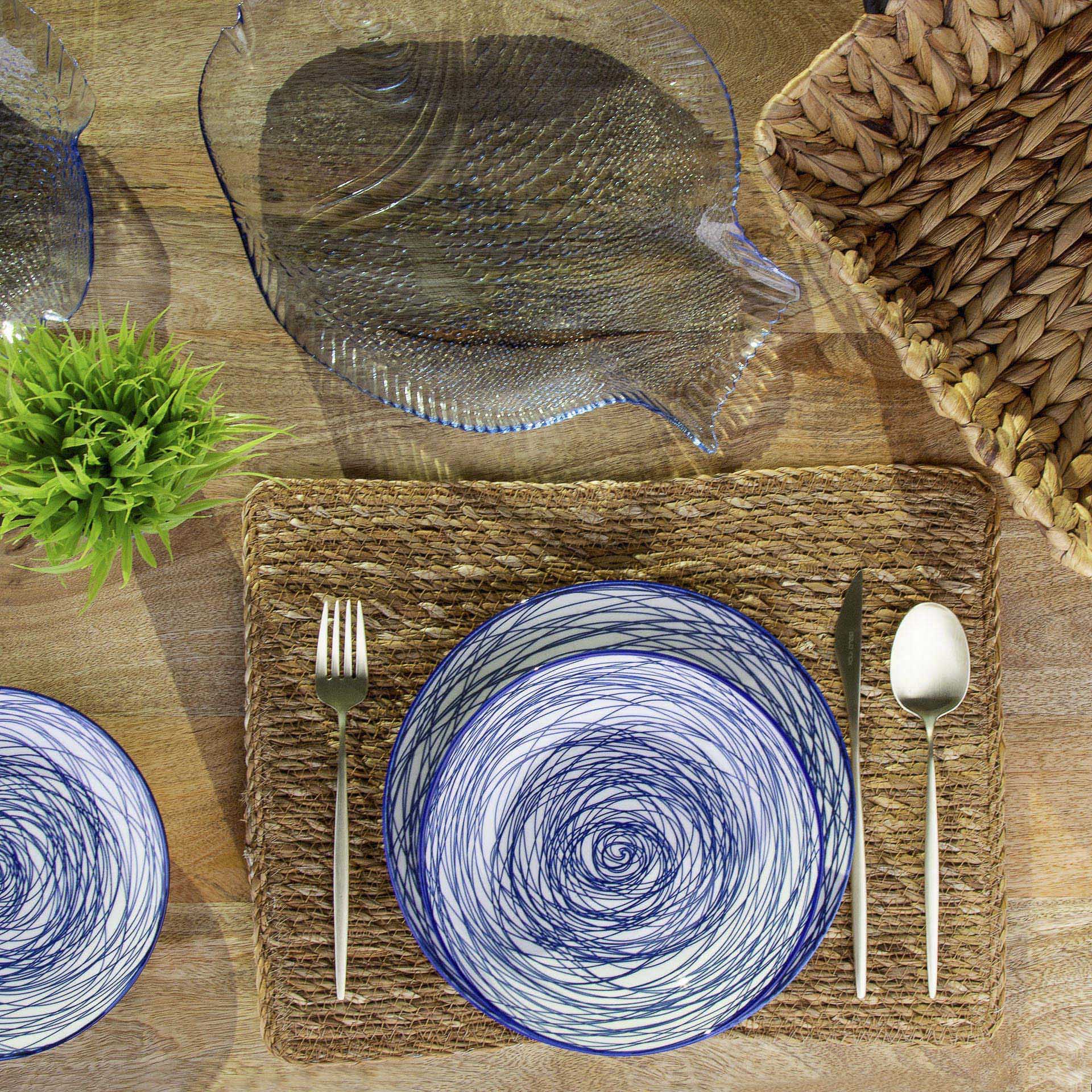 Prato Ladeiro Riscas Azul 3D 24cm