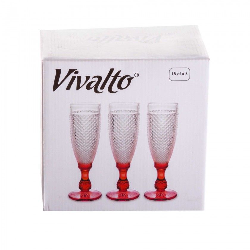 Copo Flute Picotado com Pé Vermelho 18cl 6X20cm Pack 6 Copo Flute Picotado com Pé Vermelho 18cl 6X20cm Pack 6