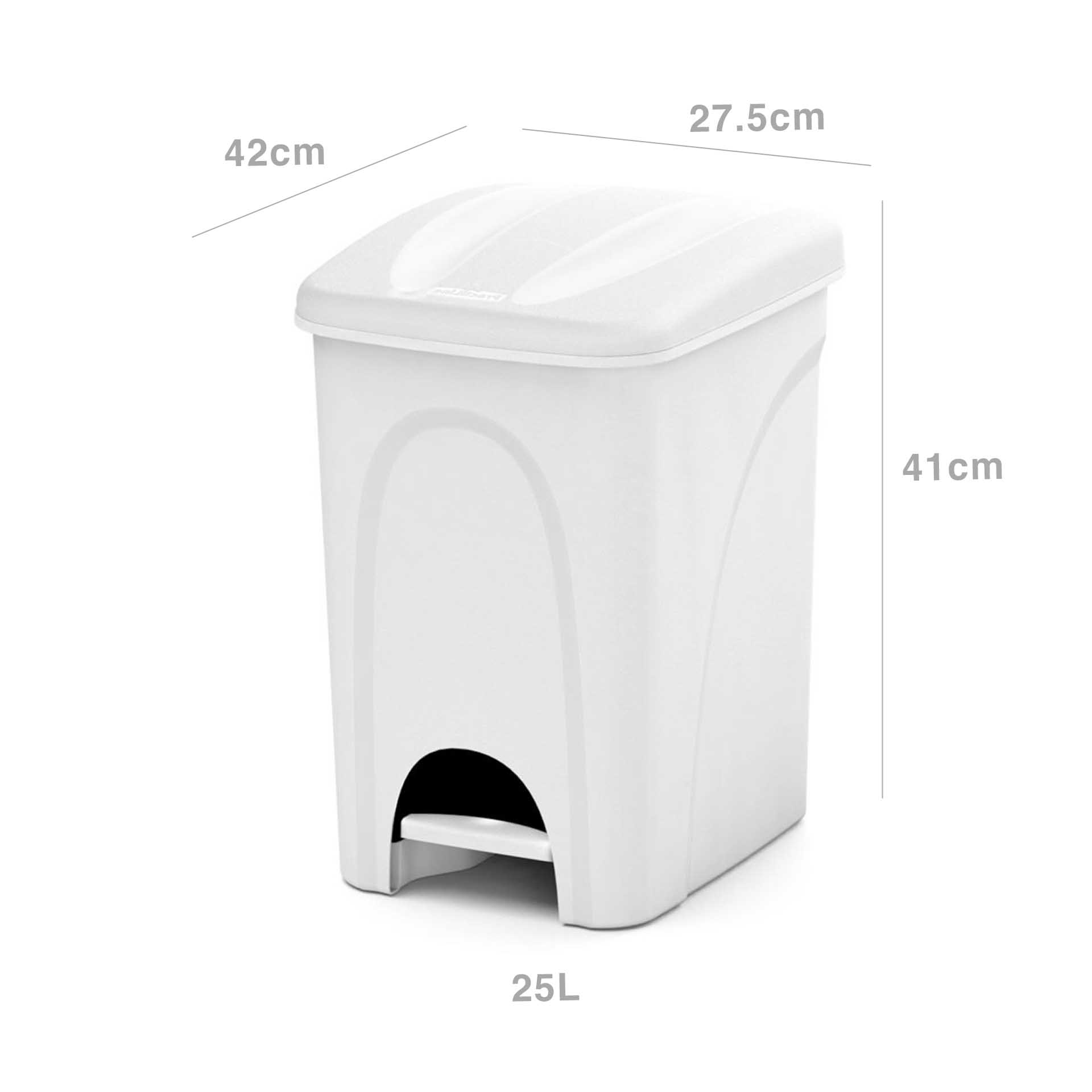 Balde Lixo com Pedal Branco 25L 42X27.5X41cm