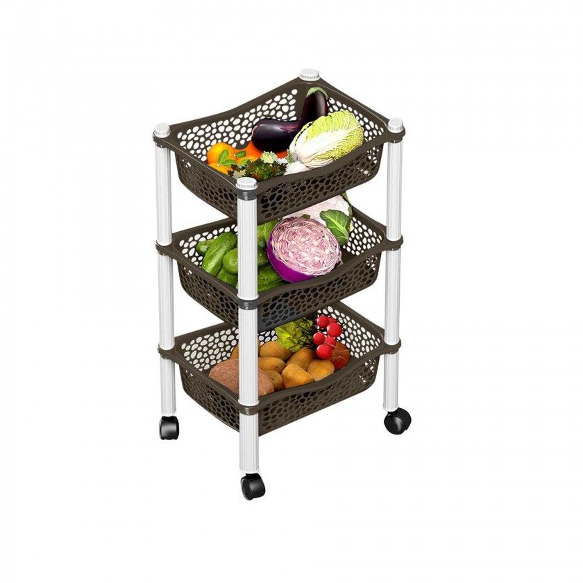 Carrinho Polipropileno Multipractic 3 Cestos Castanho 29.5X39X67cm