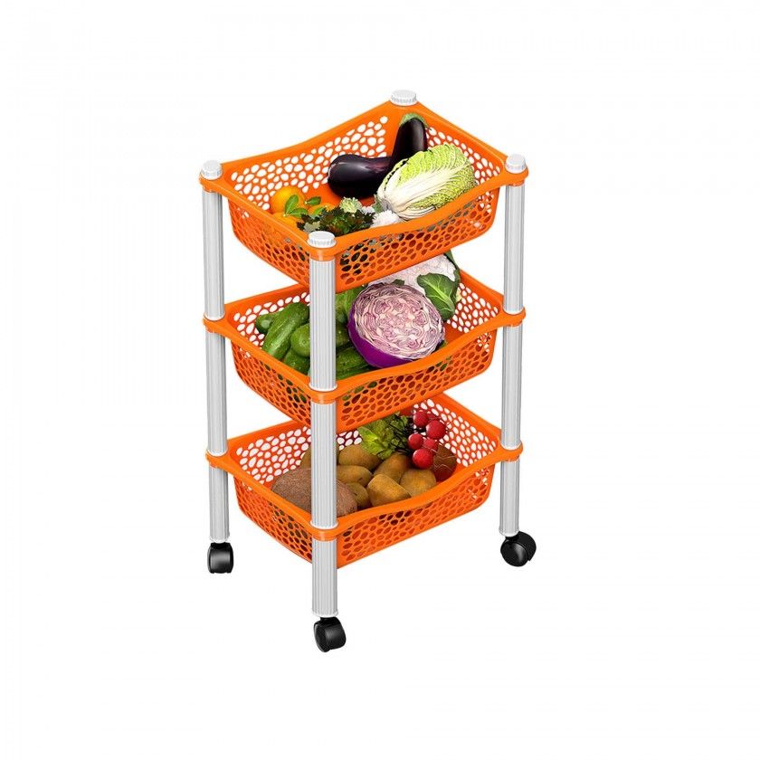 Carrinho Polipropileno Multipractic 3 Cestos Laranja 29.5X39X67cm